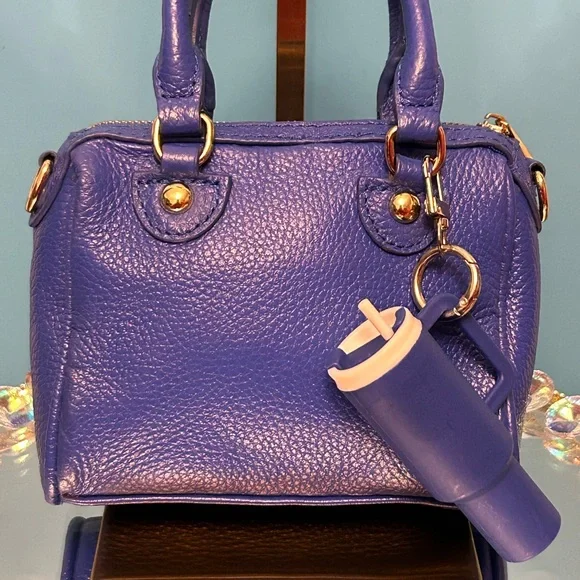 Terzetto Genuine Leather Mini Handbag w/Blue Cup Keychain Approx. 5.5 x 5 x 2 - Picture 1 of 14